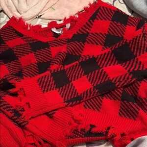 Red and Black Plaid Women's Sweater